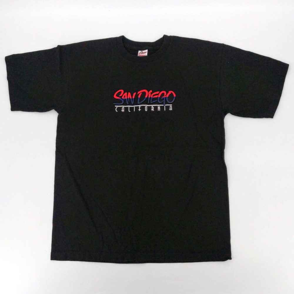 Vintage San Diego California T-Shirt 90s Shadow Logo Souvenir Promo Black Mens L